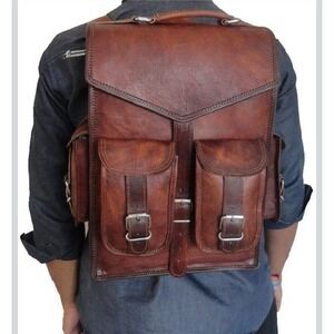 Handmade World Vintage Full Grain 21 Inch Leather Laptop LARGE Backpack